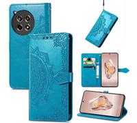 SATURCASE Coque pour OnePlus 12R / Ace 3, Mandala Gaufrage PU Cuir Magnétique Flip Portefeuille Support Porte-carte Protecteur Housse Étui avec Dragonne pour OnePlus 12R / Ace 3 (MA-Bleu)
