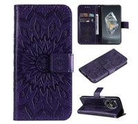 SATURCASE Coque pour OnePlus 12R / OnePlus Ace 3, Fleur du Soleil Gaufrage PU Cuir Magnétique Flip Portefeuille Support Porte-carte Protecteur Housse Étui avec Dragonne pour OnePlus 12R / OnePlus Ace 