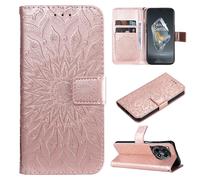 SATURCASE Coque pour OnePlus 12R / OnePlus Ace 3, Fleur du Soleil Gaufrage PU Cuir Magnétique Flip Portefeuille Support Porte-carte Protecteur Housse Étui avec Dragonne pour OnePlus 12R / OnePlus Ace 