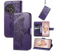 Saturcase Coque Pour Oneplus Ace 3 / Oneplus 12r, Papillon Fleurs Pu Cuir Magnétique Flip Portefeuille Support Porte-Carte Protecteur Housse Étui Avec Dragonne Pour Oneplus Ace 3 / Oneplus 12r (Hf-Vio