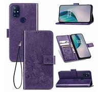 SATURCASE Coque pour OnePlus Nord N10 5G, Lucky Clover PU Cuir Magnétique Flip Portefeuille Support Porte-Carte Protecteur Housse Étui avec Dragonne pour OnePlus Nord N10 5G (SC-Violet)