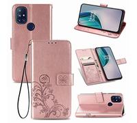 SATURCASE Coque pour OnePlus Nord N10 5G, Lucky Clover PU Cuir Magnétique Flip Portefeuille Support Porte-Carte Protecteur Housse Étui avec Dragonne pour OnePlus Nord N10 5G (SC-Or Rose)