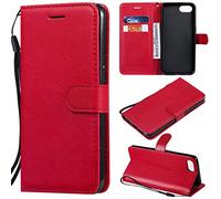 SATURCASE Coque pour Oppo A1K / Realme C2, Classique PU Cuir Magnétique Flip Portefeuille Support Porte-Carte Protecteur Housse Étui avec Dragonne pour Oppo A1K / Realme C2 (XD-Rouge)