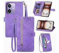 SATURCASE Coque pour OPPO A3 / A3X / A40 4G / A60 5G, Fleur Gaufrage PU Cuir Magnétique Flip Portefeuille Poche Fermeture éclair Support Porte-carte Cordon Protecteur Housse Étui (SZ-Purple)