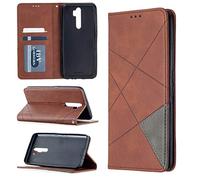 SATURCASE Coque pour Oppo A9 2020 / A5 2020, Rhombe PU Cuir Flip Aimant intégré Portefeuille Support Porte-Carte Protecteur Housse Étui pour Oppo A9 2020 / A5 2020 (LX-Marron)