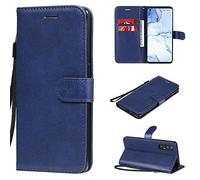 SATURCASE Coque pour Oppo Find X2 Neo, Classique PU Cuir Magnétique Flip Portefeuille Support Porte-Carte Protecteur Housse Étui avec Dragonne pour Oppo Find X2 Neo (XD-Bleu)