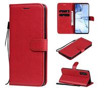 SATURCASE Coque pour Oppo Find X2 Neo, Classique PU Cuir Magnétique Flip Portefeuille Support Porte-Carte Protecteur Housse Étui avec Dragonne pour Oppo Find X2 Neo (XD-Rouge)