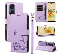 SATURCASE Coque pour OPPO Reno 8T 5G / A1 Pro, Chat Mignon PU Cuir Magnétique Flip Portefeuille Support Porte-Carte Dragonne Protecteur Housse Étui pour OPPO Reno 8T 5G / A1 Pro (ZC-Violet)