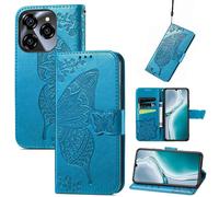 SATURCASE Coque pour Oukitel C50, Papillon Fleurs PU Cuir Magnétique Flip Portefeuille Support Porte-carte Protecteur Housse Étui avec Dragonne pour Oukitel C50 (HF-Bleu)