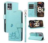 SATURCASE Coque pour Realme 8i, Chat Mignon PU Cuir Magnétique Flip Portefeuille Support Porte-Carte Dragonne Protecteur Housse Étui pour Realme 8i (ZC-Vert)