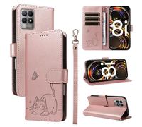 SATURCASE Coque pour Realme 8i, Chat Mignon PU Cuir Magnétique Flip Portefeuille Support Porte-Carte Dragonne Protecteur Housse Étui pour Realme 8i (ZC-Or rose)