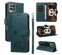 SATURCASE Coque pour Realme 8i, Chat Mignon PU Cuir Magnétique Flip Portefeuille Support Porte-Carte Dragonne Protecteur Housse Étui pour Realme 8i (ZC-Vert foncé)