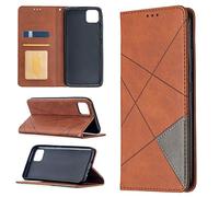SATURCASE Coque pour Realme C11, Rhombe PU Cuir Flip Aimant intégré Portefeuille Support Porte-Carte Protecteur Housse Étui pour Realme C11 (LX-Marron)