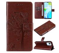 SATURCASE Coque pour Realme C30 4G, motif arbre à chat en cuir PU à rabat magnétique, support et emplacements pour cartes, housse de protection avec dragonne pour Realme C30 4G (MS-marron)