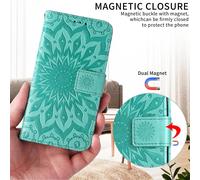 SATURCASE Coque pour Realme C30, Fleur du Soleil Gaufrage PU Cuir Magnétique Flip Portefeuille Support Porte-carte Protecteur Housse Étui avec Dragonne pour Realme C30 (TY-Vert)