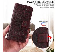 SATURCASE Coque pour Realme C30, Fleur du Soleil Gaufrage PU Cuir Magnétique Flip Portefeuille Support Porte-carte Protecteur Housse Étui avec Dragonne pour Realme C30 (TY-Marron)