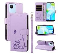 SATURCASE Coque pour Realme C30 / Narzo 50i Prime, Chat Mignon PU Cuir Magnétique Flip Portefeuille Support Porte-Carte Dragonne Protecteur Housse Étui pour Realme C30 / Narzo 50i Prime (ZC-Violet)