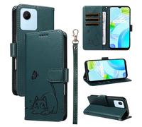 SATURCASE Coque pour Realme C30 / Narzo 50i Prime, Chat Mignon PU Cuir Magnétique Flip Portefeuille Support Porte-Carte Dragonne Protecteur Housse Étui pour Realme C30 / Narzo 50i Prime (ZC-Vert foncé