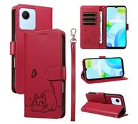 SATURCASE Coque pour Realme C30 / Narzo 50i Prime, Chat Mignon PU Cuir Magnétique Flip Portefeuille Support Porte-Carte Dragonne Protecteur Housse Étui pour Realme C30 / Narzo 50i Prime (ZC-Rouge)