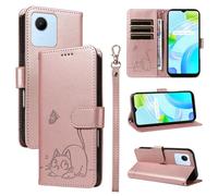 SATURCASE Coque pour Realme C30 / Narzo 50i Prime, Chat Mignon PU Cuir Magnétique Flip Portefeuille Support Porte-Carte Dragonne Protecteur Housse Étui pour Realme C30 / Narzo 50i Prime (ZC-Or rose)