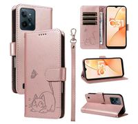 SATURCASE Coque pour Realme C31 4G, Chat Mignon PU Cuir Magnétique Flip Portefeuille Support Porte-Carte Dragonne Protecteur Housse Étui pour Realme C31 4G (ZC-Or rose)
