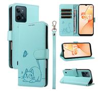 SATURCASE Coque pour Realme C31 4G, Chat Mignon PU Cuir Magnétique Flip Portefeuille Support Porte-Carte Dragonne Protecteur Housse Étui pour Realme C31 4G (ZC-Vert)