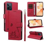 SATURCASE Coque pour Realme C31 4G, Chat Mignon PU Cuir Magnétique Flip Portefeuille Support Porte-Carte Dragonne Protecteur Housse Étui pour Realme C31 4G (ZC-Rouge)
