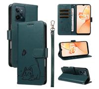 SATURCASE Coque pour Realme C31 4G, Chat Mignon PU Cuir Magnétique Flip Portefeuille Support Porte-Carte Dragonne Protecteur Housse Étui pour Realme C31 4G (ZC-Vert foncé)