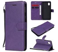 SATURCASE Coque pour Samsung Galaxy A01 Core, Classique PU Cuir Magnétique Flip Portefeuille Support Porte-Carte Protecteur Housse Étui avec Dragonne pour Samsung Galaxy A01 Core (XD-Violet)