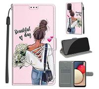 SATURCASE Coque pour Samsung Galaxy A02S, Beau PU Cuir Magnétique Flip Portefeuille Support Porte-carte Dragonne Protecteur Housse Étui pour Samsung Galaxy A02S (DY-19)