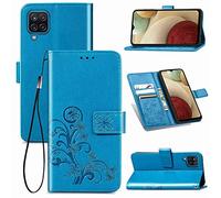 SATURCASE Coque pour Samsung Galaxy A12, Lucky Clover PU Cuir Magnétique Flip Portefeuille Support Porte-Carte Protecteur Housse Étui avec Dragonne pour Samsung Galaxy A12 (SC-Bleu)