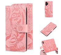 SATURCASE Coque pour Samsung Galaxy A13 4G, Gaufrage Tigre PU Cuir Magnétique Flip Portefeuille Support Porte-Carte Protecteur Housse Étui pour Samsung Galaxy A13 4G (TI-Pink)