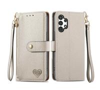 SATURCASE Coque pour Samsung Galaxy A13 4G, Heart PU Cuir Flip Portefeuille Poche Double Boucle Magnétique Fermeture éclair Support Porte-carte Cordon Protecteur Housse Étui pour Samsung Galaxy A13 4G