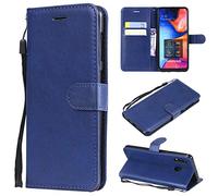 SATURCASE Coque pour Samsung Galaxy A30 / A20, Classique PU Cuir Magnétique Flip Portefeuille Support Porte-Carte Protecteur Housse Étui avec Dragonne pour Samsung Galaxy A30 / A20 (XD-Bleu)