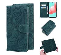 SATURCASE Coque pour Samsung Galaxy A32 5G, Gaufrage Tigre PU Cuir Magnétique Flip Portefeuille Support Porte-Carte Protecteur Housse Étui pour Samsung Galaxy A32 5G (TI-Vert)
