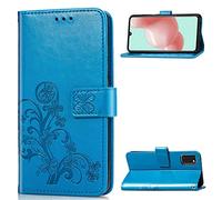 SATURCASE Coque pour Samsung Galaxy A41, Lucky Clover PU Cuir Magnétique Flip Portefeuille Support Porte-Carte Protecteur Housse Étui avec Dragonne pour Samsung Galaxy A41 (SC-Bleu)