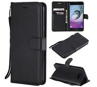 SATURCASE Coque pour Samsung Galaxy A5 2016, Classique PU Cuir Magnétique Flip Portefeuille Support Porte-Carte Protecteur Housse Étui avec Dragonne pour Samsung Galaxy A5 2016 (XD-Noir)