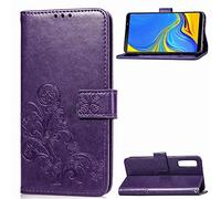 SATURCASE Coque pour Samsung Galaxy A7 2018, Lucky Clover PU Cuir Magnétique Flip Portefeuille Support Porte-Carte Protecteur Housse Étui avec Dragonne pour Samsung Galaxy A7 2018 (SC-Violet)