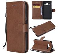 SATURCASE Coque pour Samsung Galaxy J3 / J3 2016, Classique PU Cuir Magnétique Flip Portefeuille Support Porte-carte Protecteur Housse Étui avec Dragonne pour Samsung Galaxy J3 / J3 2016 (XD-Marron)