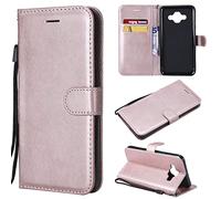 SATURCASE Coque pour Samsung Galaxy J7 Duo, Classique PU Cuir Magnétique Flip Portefeuille Support Porte-Carte Protecteur Housse Étui avec Dragonne pour Samsung Galaxy J7 Duo (XD-Or Rose)