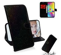 SATURCASE Coque pour Samsung Galaxy M20, Unique Coloré PU Cuir Magnétique Flip Portefeuille Support Porte-Carte Protecteur Housse Étui avec Dragonne pour Samsung Galaxy M20 (XC-Noir)
