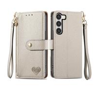 SATURCASE Coque pour Samsung Galaxy S23 Plus, Heart PU Cuir Flip Portefeuille Poche Double Boucle Magnétique Fermeture éclair Support Porte-carte Cordon Protecteur Housse Étui pour Samsung Galaxy S23 