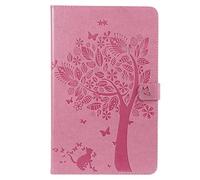 SATURCASE Coque pour Samsung Galaxy Tab A 10.5 (2018), Arbre à Chat PU Cuir Magnétique Flip Portefeuille Support Porte-Carte Housse Étui pour Samsung Galaxy Tab A 10.5 (2018) SM-T590 T595 (MS-Pink)