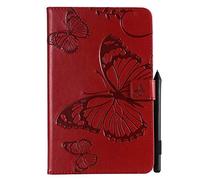 SATURCASE Coque pour Samsung Galaxy Tab A 8.0 (2018), Papillon PU Cuir Magnétique Flip Portefeuille Support Porte-Carte Protecteur Housse Étui pour Samsung Galaxy Tab A 8.0 (2018) SM-T387 (BU-Rouge)
