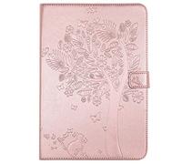 SATURCASE Coque pour Samsung Galaxy Tab A 9.7, Arbre à Chat PU Cuir Magnétique Flip Portefeuille Support Porte-Carte Protecteur Housse Étui pour Samsung Galaxy Tab A 9.7 SM-T550 T555 (MS-Or Rose)