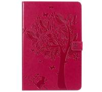 SATURCASE Coque pour Samsung Galaxy Tab S4 10.5, Arbre à Chat PU Cuir Magnétique Flip Portefeuille Support Porte-Carte Protecteur Housse Étui pour Samsung Galaxy Tab S4 10.5 SM-T830 T835 (MS-Rouge)