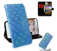 SATURCASE Coque pour Sony Xperia L3, Unique Coloré PU Cuir Magnétique Flip Portefeuille Support Porte-Carte Protecteur Housse Étui avec Dragonne pour Sony Xperia L3 (XC-Bleu)