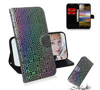 SATURCASE Coque pour Sony Xperia L3, Unique Coloré PU Cuir Magnétique Flip Portefeuille Support Porte-Carte Protecteur Housse Étui avec Dragonne pour Sony Xperia L3 (XC-Argenté)