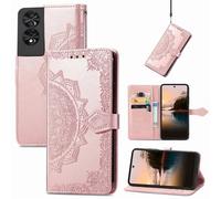 SATURCASE Coque pour TCL 40 Nxtpaper, Mandala Gaufrage PU Cuir Magnétique Flip Portefeuille Support Porte-carte Protecteur Housse Étui avec Dragonne pour TCL 40 Nxtpaper (MA-Or rose)