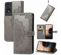 SATURCASE Coque pour TCL 40 Nxtpaper, Mandala Gaufrage PU Cuir Magnétique Flip Portefeuille Support Porte-carte Protecteur Housse Étui avec Dragonne pour TCL 40 Nxtpaper (MA-Gris)